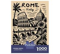 Puzzles pour Adolescents 1000 Pièces Rome Italy Landmark Illustration Puzzles pour Adultes Jeux Amusants pour S'amuser en Famille Idéal comme Cadeau 38x26cm/1000pcs