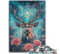 Puzzles pour Adolescents 1000 pièces Roses et Cerfs Jouets éducatifs Jeux de Famille Cadeau d'anniversaire, Cadeaux 50x75cm