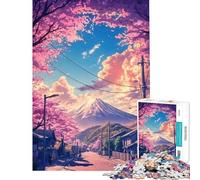 Puzzles pour Adolescents 1000 pièces Rue des cerisiers en Fleurs Paysage Japonais Difficile et Stimulant Jeu Relaxant Convient aux 14 Ans et Plus (50x75cm)