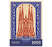 Puzzles Pour Adolescents - 1000 Pièces Sagrada Familia Illustration with Floral Border Puzzles Pour Adolescents - Idéal Pour S'amuser En Famille - Cadeau Original Pour Un Anniversaire Ou Noël 52x38cm/