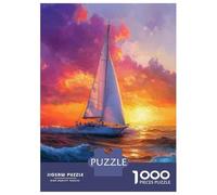 Puzzles pour Adolescents 1000 Pièces Sailboat Sunset Ocean Waves Puzzle pour Adultes Jeux Relaxants Une Œuvre d'art Cadeaux De Noël Et d'anniversaire 52x38cm/1000pcs