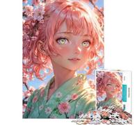 Puzzles pour Adolescents 1000 pièces Sakura Harmony︰ Fille Anime aux Cheveux Roses Niveau Difficile et Stimulant Jeux relaxants Convient aux 14 Ans et Plus (50x75cm)