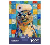 Puzzles pour Adolescents 1000 Pièces Seal with Toilet Paper Hat Puzzles pour Adolescents Jeux Relaxants Course De Vitesse Manuelle Est Idéal comme Cadeau 52x38cm/1000pcs