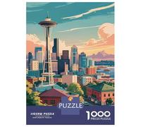 Puzzles pour Adolescents - 1000 Pièces Seattle Skyline with Space Needle Puzzles pour Adolescents - Idéal pour S'amuser en Famille - Cadeau Original pour Un Anniversaire Ou Noël 70x50cm/1000pcs
