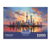 Puzzles pour Adolescents 1000 Pièces Shanghai Skyline Painting Puzzle Jeux Relaxants Défi Difficile Activités Amusantes À La Maison 70x50cm/1000pcs