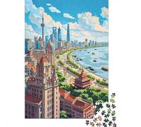 Puzzles pour Adolescents 1000 Pièces Shanghai Skyline with Bund Puzzle À Faire Soi-même, Jouet Anti-Stress, Interaction Parent-Enfant 70x50cm/1000pcs