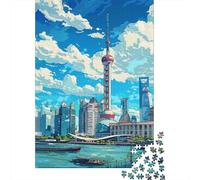 Puzzles pour Adolescents 1000 Pièces Shanghai Skyline with Oriental Pearl Tower Puzzle pour Adultes - Jouets Anti-Stress - Décoration Intérieure - Cadeaux Anti-Stress 52x38cm/1000pcs