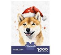 Puzzles pour Adolescents 1000 Pièces Shiba Inu Santa Hat Xmas Puzzle À Faire Soi-même, Jouet Anti-Stress, Interaction Parent-Enfant 70x50cm/1000pcs