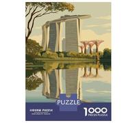Puzzles pour Adolescents 1000 Pièces Singapore Skyline with Marina Bay Sands Puzzles pour Adolescents - Améliorez Votre Mémoire pour Un Anniversaire Ou Noël - Jeu Au Design Magnifique 38x26cm/1000pcs