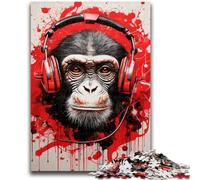 Puzzles pour Adolescents 1000 pièces Singe avec Casque Audio, pour stimuler Le Cerveau, Jouets addictifs pour cultiver la Patience et améliorer la mémoire 50x75cm