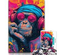 Puzzles pour Adolescents 1000 pièces Singe écoutant de la Musique, Jouet éducatif et décompressant, pour renforcer l'amour Entre Couples à partir de 14 Ans 38x26cm