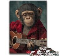 Puzzles pour Adolescents 1000 pièces Singe Jouant de la Guitare Jeu Familial Soulagement du Stress Défi Difficile Cadeaux du Père Noël Secret 26x38cm