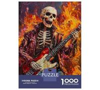 Puzzles pour Adolescents 1000 Pièces Skeleton Rocker in Flames Painting Puzzle À Faire Soi-même, Jouet Anti-Stress, Interaction Parent-Enfant 52x38cm/1000pcs