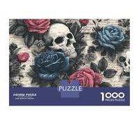 Puzzles pour Adolescents 1000 Pièces Skull Roses Gothic Wallpaper Puzzle pour Adultes Jouets Anti-Stress Décoration Murale Cadeaux Uniques d'anniversaire Et De Noël 38x26cm/1000pcs