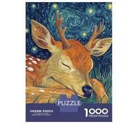 Puzzles pour Adolescents 1000 Pièces Sleeping Deer Under Starry Night Puzzle Casse-tête Jeu De Réflexion Cadeaux pour Femmes Cadeaux De Noël Et d'anniversaire 70x50cm/1000pcs