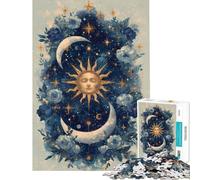 Puzzles pour Adolescents 1000 pièces Soleil céleste Lune et Art Floral Puzzles pour Adolescents à Monter soi-même Jouets d'analyse et de logique Difficiles et stimulants (Taille 50x75cm)