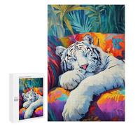 Puzzles pour Adolescents 1000 Pièces Sommeil Tigre Blanc Puzzles pour Adultes Jeux Relaxants Course à la Vitesse de la Main Défi à Résoudre 1000 Pièces