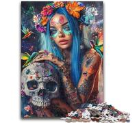 Puzzles pour Adolescents 1000 pièces Squelette et Fille Jeu Stimulant et Jeu Familial Décoration Murale Cadeaux d'anniversaire et de Noël Uniques 26x38cm