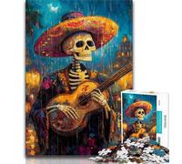 Puzzles pour Adolescents 1000 pièces Squelette Jouant de la Guitare, Anti-Stress Staycation Kill Time Wishlist avec Père Noël (38x26cm)