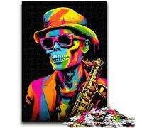 Puzzles pour Adolescents 1000 pièces Squelette Jouant du Saxophone Aide Le Cerveau à exercer Jouets addictifs pour cultiver la Patience Convient aux Couples 50x75cm