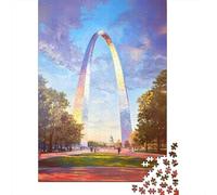 Puzzles Pour Adolescents 1000 Pièces St. Louis Gateway Arch Painting Puzzle Pour Adolescents - Idéal Pour Passer Le Temps À La Maison, Pour Un Anniversaire, Noël, Des Jeux En Famille Et Des Soirées Je
