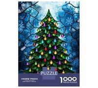 Puzzles pour Adolescents 1000 Pièces Stained Glass Christmas Tree Puzzle Jeux Relaxants Décoration Parfaite Cadeaux Uniques d'anniversaire Et De Noël 38x26cm/1000pcs