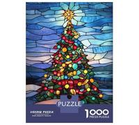 Puzzles pour Adolescents 1000 Pièces Stained Glass Christmas Tree Puzzles pour Adolescents Jeux Relaxants Course De Vitesse Manuelle Est Idéal comme Cadeau 38x26cm/1000pcs