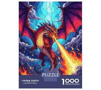 Puzzles pour Adolescents 1000 Pièces Stained Glass Dragon Breathing Fire Puzzles pour Adolescents, Jouet, Décoration Murale, Décoration Intérieure, Interaction Parent-Enfant 52x38cm/1000pcs