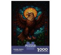 Puzzles pour Adolescents 1000 Pièces Stained Glass Eagle with Sun Puzzles pour Adultes Assemblage De Modèles De Puzzles Stimulants Amusant en Famille Et Soirée Jeux 52x38cm/1000pcs