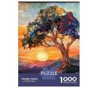 Puzzles pour Adolescents 1000 Pièces Stained Glass Sunset Tree Puzzle pour Adolescents Analyse Et Logique Difficile Et Stimulant Un pour Les Jeux 70x50cm/1000pcs