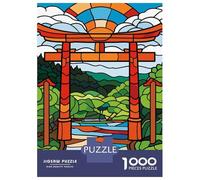 Puzzles pour Adolescents 1000 Pièces Stained Glass Torii Gate Landscape Puzzles pour Adultes Jeux Amusants pour S'amuser en Famille Idéal comme Cadeau 70x50cm/1000pcs