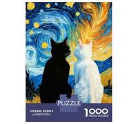 Puzzles pour Adolescents 1000 Pièces Starry Night Black Cat and White Cat Romantic Puzzles pour Adolescents Jeux Relaxants Course De Vitesse Manuelle Est Idéal comme Cadeau 52x38cm/1000pcs
