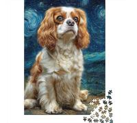 Puzzles pour Adolescents 1000 Pièces Starry Night Cavalier King Charles Spaniel Puzzle pour Adultes Jeux Relaxants Vacances À La Maison Passer Le Temps Difficile À Compléter 52x38cm/1000pcs