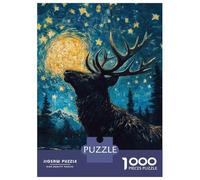 Puzzles pour Adolescents 1000 Pièces Starry Night Deer Puzzle pour Adultes Jouets Anti-Stress Améliore La Mémoire Cadeaux Anti-Stress 38x26cm/1000pcs