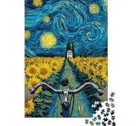 Puzzles pour Adolescents 1000 Pièces Starry Night Sunflower Fields Puzzle pour Adultes - Jouets Anti-Stress - Décoration Intérieure - Cadeaux Anti-Stress 52x38cm/1000pcs