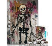 Puzzles pour Adolescents 1000 pièces, Style Basquiat, Fleurs et crânes, pour stimuler Le Cerveau, Jouets addictifs pour cultiver la Patience et améliorer la mémoire (38x26cm)