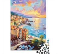 Puzzles pour Adolescents 1000 Pièces Sunset Over Coastal Village Puzzle pour Adultes Jouets Anti-Stress Améliore La Mémoire Cadeaux Anti-Stress 52x38cm/1000pcs