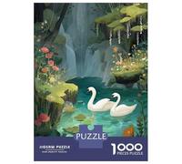 Puzzles pour Adolescents 1000 Pièces Swans in A Floral Waterfall Pond Puzzles pour Adolescents, Jouet, Décoration Murale, Décoration Intérieure, Interaction Parent-Enfant 52x38cm/1000pcs