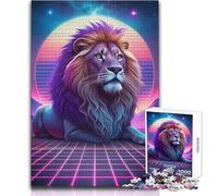 Puzzles pour Adolescents 1000 pièces Synthwave Portrait de Lion Jeu Manuel pour Passer Le Temps à la Maison Cadeaux de Père Noël Secret (Taille 50x75cm)