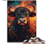 Puzzles pour Adolescents 1000 pièces Taureau Fleuri, Jouets de Divertissement Familial, idéal comme Cadeau pour Toute la Famille à partir de 14 Ans (Taille 50x75cm)