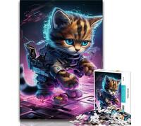 Puzzles pour Adolescents 1000 pièces Techno Cat, Jouet éducatif intellectuel décompressant pour Anniversaire, Noël (75x50cm)
