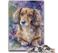 Puzzles pour Adolescents 1000 pièces Teckel Aquarelle Difficile et Stimulant avec Affiche et fiche de Questions correspondantes pour Les 14 Ans 50x75cm