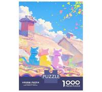 Puzzles pour Adolescents 1000 Pièces Three Cats on A Roof Puzzles pour Adolescents Jeux Relaxants Course De Vitesse Manuelle Est Idéal comme Cadeau 52x38cm/1000pcs