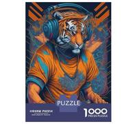 Puzzles pour Adolescents 1000 Pièces Tiger DJ Headphones Music Poster Puzzle Jeux Relaxants Défi Difficile Activités Amusantes À La Maison 52x38cm/1000pcs