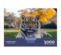 Puzzles pour Adolescents 1000 Pièces Tiger Resting in A Grassy Field Puzzles pour Adultes Puzzle pour S'amuser en Famille Stimule Le Cerveau pour Les Jeux 38x26cm/1000pcs
