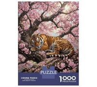 Puzzles pour Adolescents 1000 Pièces Tiger Sleeping in Cherry Blossom Tree Puzzles pour Adultes Vacances À La Maison Passer Le Temps Interaction Parent-Enfant Jouet Jeu Intellectuel 38x26cm/1000pcs