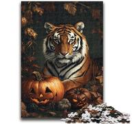 Puzzles pour Adolescents 1000 pièces Tigre d'halloween Jeu éducatif Familial Décoration Murale Cadeaux d'anniversaire et de Noël Uniques 26x38cm