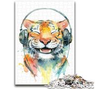 Puzzles pour Adolescents 1000 pièces Tigre Portant Un Casque Jeu éducatif Défi Jouet Décoration Murale Cadeaux d'anniversaire et de Noël Uniques 26x38cm