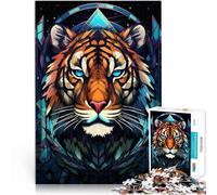 Puzzles pour Adolescents 1000 pièces Tigre vitrail Séjour Anti-Stress pour Tuer Le Temps Jeu éducatif pour Anniversaire, Noël 52x38cm