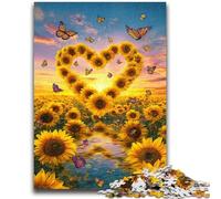 Puzzles pour Adolescents 1000 pièces Tournesol en Forme de cœur Jeux de détente Jeu éducatif pour Anniversaire, Noël pour et jusqu'à 14 Ans 50x75cm